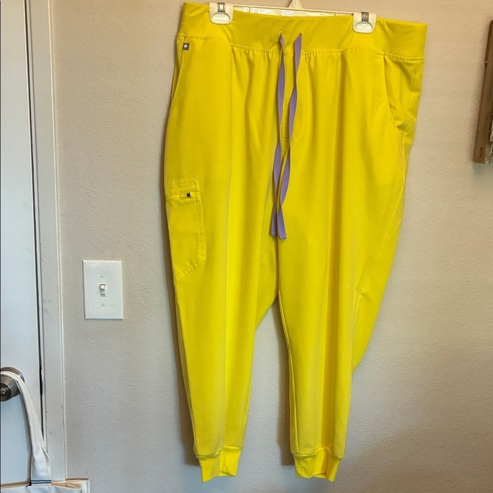 Vibrant Yellow Figs Joggers with Purple Accents